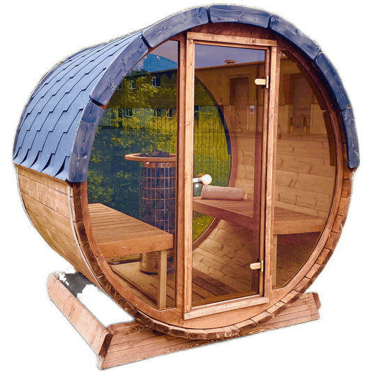 Woodpecker Panoramic Terrace Barrel Sauna Flat Pack | Traditional Outdoor Sauna