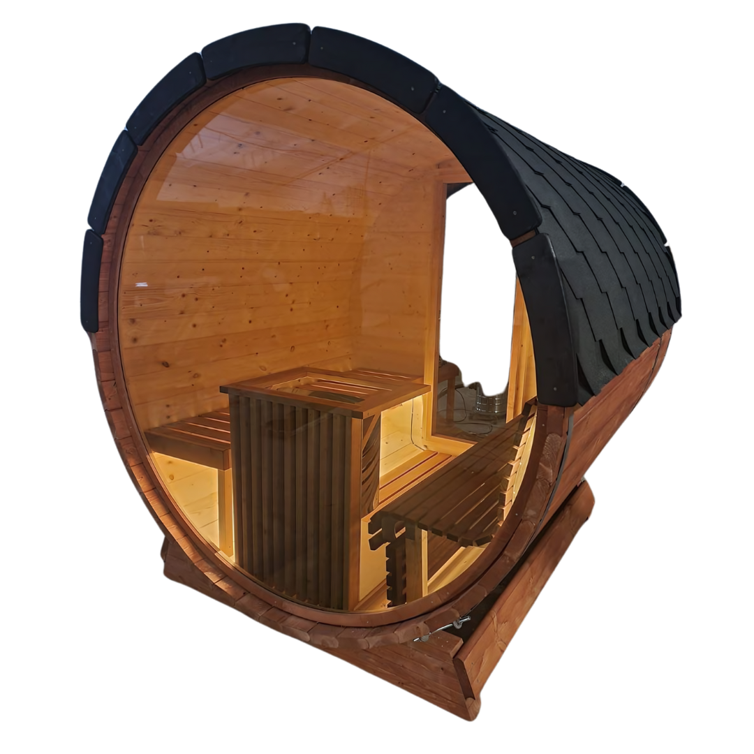 Woodpecker Panoramic Terrace Barrel Sauna Flat Pack | Traditional Outdoor Sauna