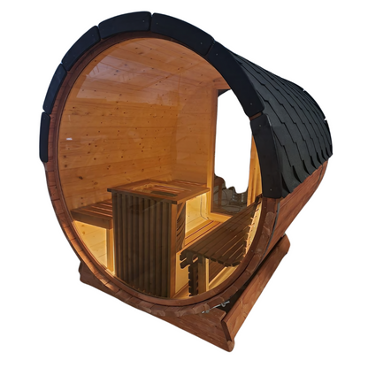 Woodpecker Panoramic Terrace Barrel Sauna Flat Pack | Traditional Outdoor Sauna