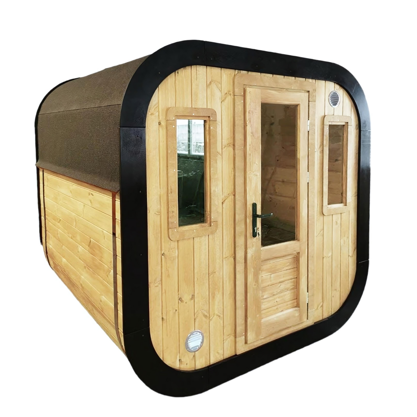 Woodpecker Traditional Outdoor Square Sauna Cabin | Harvia Sauna Heater